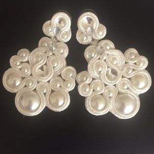 Artisanal White Bridal Statement Earrings